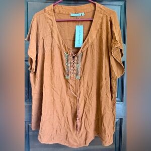 NWT Notations Plus Women's Tunic with Lace-Up Detail